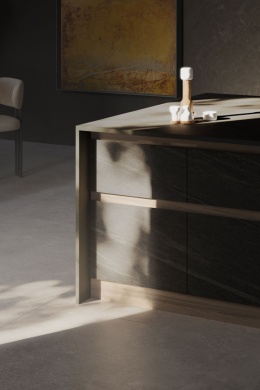 Wyspa kuchenna, drzwiczki pokryte spiekiem Ignea  o antracytowo-grafitowej powierzchni