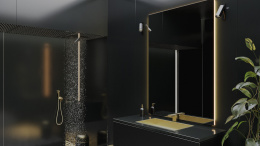 TechniStone Crystal Vulcano - łazienka w stonowanej szarość z zatopionymi w masie kryształami kwarcu