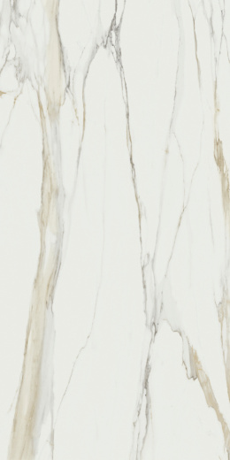 Calacatta Gold A  – spiek kwarcowy- luksusowym wyglądzie Białe tło ze złoto-beżowymi żyłkami tworzy elegancki, harmonijny wzór.
