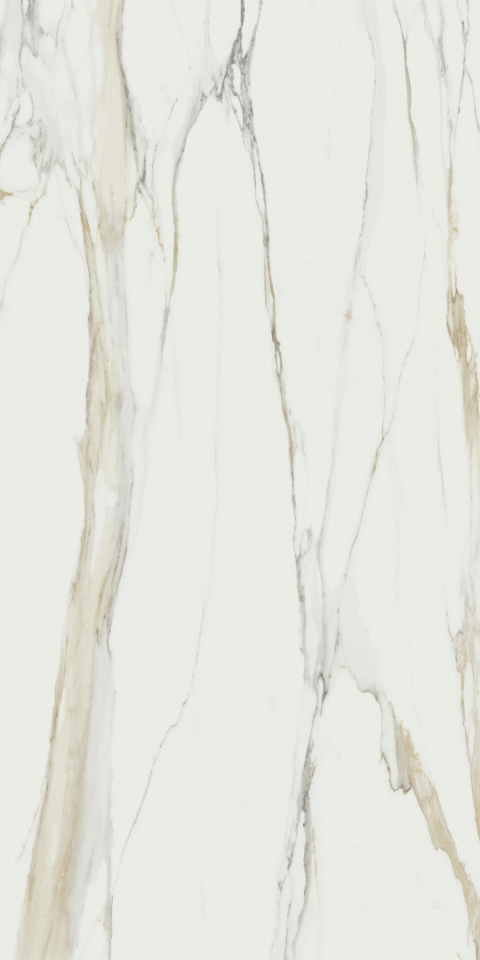 Calacatta Gold A  – spiek kwarcowy- luksusowym wyglądzie Białe tło ze złoto-beżowymi żyłkami tworzy elegancki, harmonijny wzór.