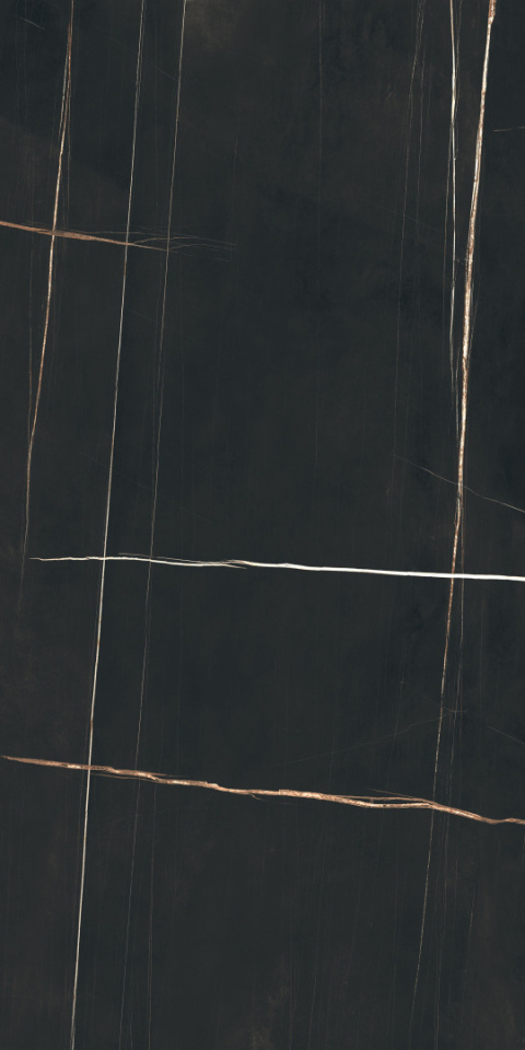 Florim Stone Sahara Noir -Czerń z wyrazistymi, nieregularnymi żyłkami w odcieniach bieli i złota.