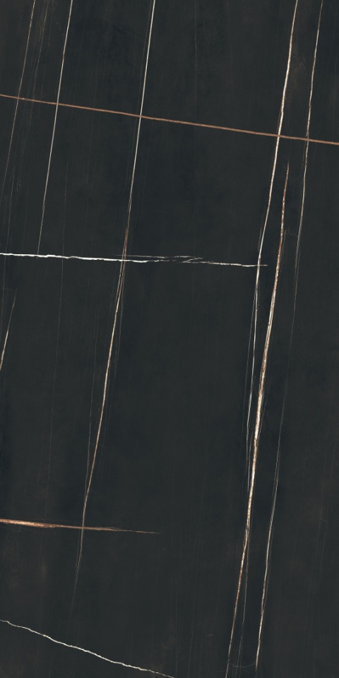 Florim Stone Sahara Noir - Czerń z wyrazistymi, nieregularnymi żyłkami w odcieniach bieli i złota.