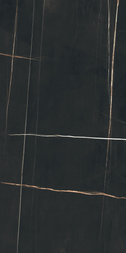 Florim Stone Sahara Noir -Czerń z wyrazistymi, nieregularnymi żyłkami w odcieniach bieli i złota.