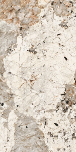 FLORIM Stone Heritage Tundra Glossy Mirror, jasny spiek o krystalicznym rysunku i ciemnych akcentach.