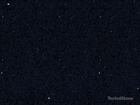 Technistone Starligth Black_ w powiekszeniu płyta- Głęboka czerń z drobinkami lustrzanymi, tworzącymi efekt migotania