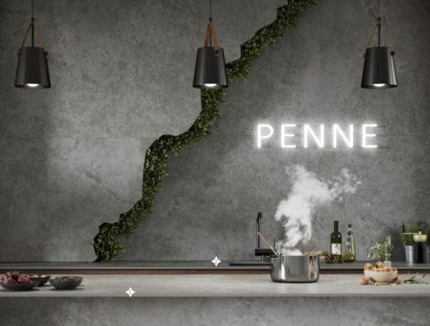 Kuchnia - ściana i blaty kuchenne wyłożone szarym spiekiem TRI-D AUTHORITY GREY