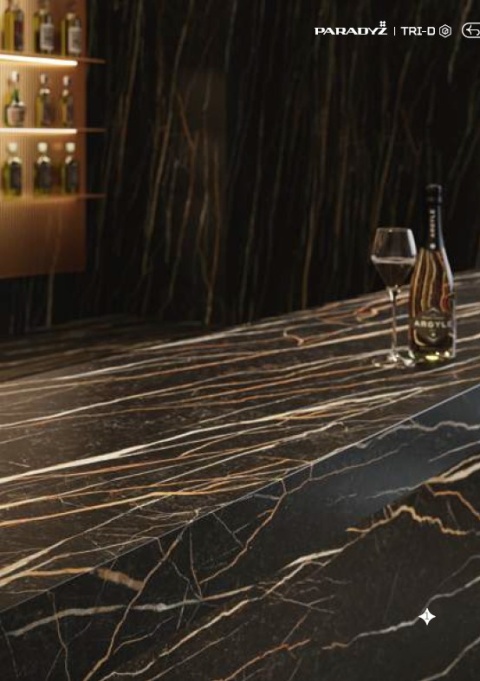 Blat kuchenny wykonanay ze  TRI-D PLEASURE BROWN Soft to brązowy spiek kwarcowy z matowym wykończeniem Soft