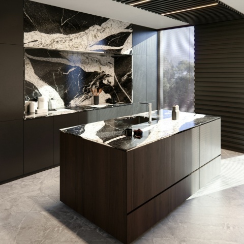 Blat wyspy kuchennej i wykończnie kamieniem naturalnym Naori