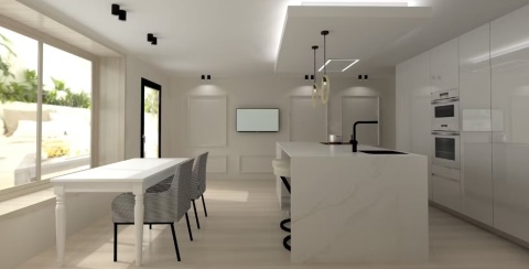 Silestone Ethereal Glow zastosowanao jako wtyspę kuchenna oraz wykończenie mebli kuchennych