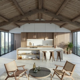 Silestone Raw A - delikatny odcień Kremu pasuje do mebli w kolorze naturalnego drzewa