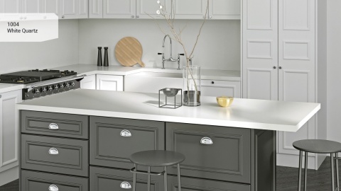 Wyspa kuchenna wykonana z konglomeratu White Quartz