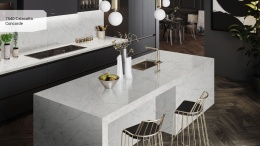 Wyspa kuchenna wykonana z konglomeratu Avant Quartz Calacatta Concorde