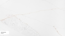 Avant Quartz Calacatta Monaco to biały konglomerat kwarcowy z nieregularnymi żyłkami w odcieniach miedzi i szarości