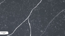 Avant Quartz Calacatta Cassel to grafitowy konglomerat kwarcowy z jasnymi, nieregularnymi żyłkami