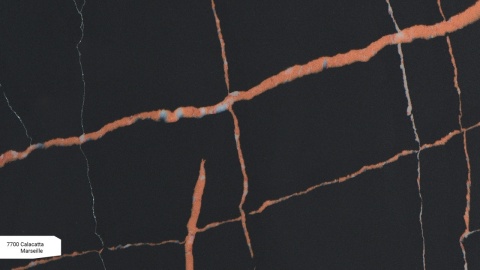 Avant Quartz Calacatta Marseille to konglomerat kwarcowy z nieregularnymi żyłkami w odcieniach miedzi z pomarańczowymi akcentami