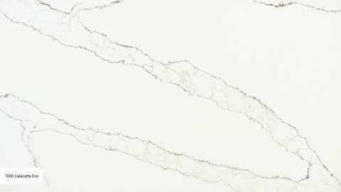 Avant Quartz Calacatta Eno to biały konglomerat kwarcowy z regularnym użyleniem w odcieniach szarości,
