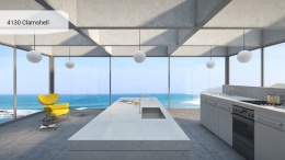 Caesarstone Clamshell to konglomerat kwarcowy w odcieniach jasnej szaro‑beżu z subtelnymi, naturalnie rozłożonymi smugami