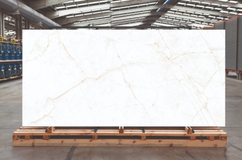 Cała płyta -Dual White oferuje czyste, jasne tło przełamane żyłkowanym wzorem w odcieniach szarości, beżu i delikatnego złota.