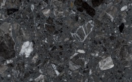 Grigio Carnico - grafitowa baza z bogatą mozaiką wtrąceń w odcieniach szarości, czerni i bieli, tworzy efekt marmuru