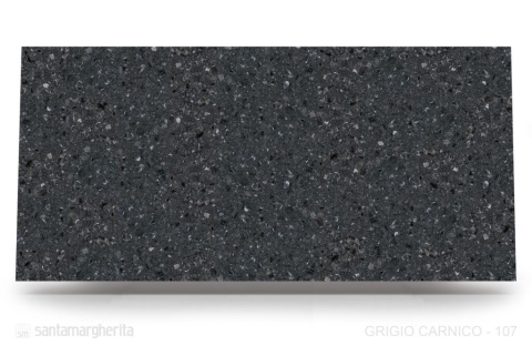 Grigio Carnico - grafitowa baza z bogatą mozaiką wtrąceń w odcieniach szarości, czerni i bieli, tworzy efekt marmuru