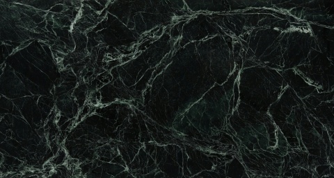 Green Spyde to marmur o ciemnozielonym, głębokim tle, w którym przeplatają się nieregularne żyły w odcieniach bieli