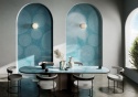 Nowoczesna jadalnia z arkadami wykończonymi spiekiem Infinity Holos Andaman Emerald polished