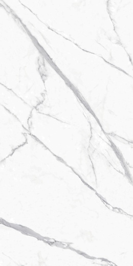 Extra Statuario Na jasnej bazie rozciągają się dynamiczne, szaro-grafitowe żyły o wyraźnym, nieregularnym przebiegu.