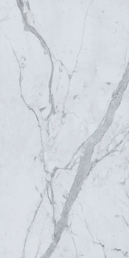 Statuario Principe śnieżnobiałym tłem przełamanym wyrazistymi szarymi żyłami, które układają się w dynamiczne wzory