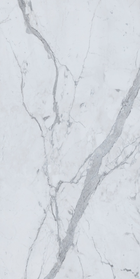 Statuario Principe śnieżnobiałym tłem przełamanym wyrazistymi szarymi żyłami, które układają się w dynamiczne wzory