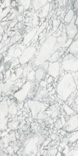 Calacatta Arabescato wyróżnia się śnieżnobiałym tłem, intensywnie poprzecinanym gęstą siecią szaro-grafitowych żył