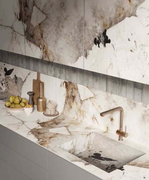 Zlewozmywak i blat kuchenny wykonany ze spieku Infinity Magellano OC04 polished