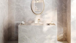 Onyx White OC07 to elegancka płyta o wyjątkowej, świetlistej kolorystyce inspirowanej naturalnym onykiem.