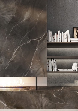 Płyta spieku Infinity Andromeda – intensywna czerń z kontrastującymi białymi żyłami w kolekcji Crystal.