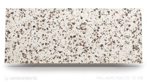 Palladio Rialto o kremowo-białym tle urozmaicone zostało dużymi i średnimi wtrąceniami w odcieniach brązu, beżu, szarości i biel