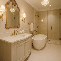 Toaleta z łazienką w stylu glamour z wykończeniem podłóg i ścian w konglomeracie Santamargherita Ninfea