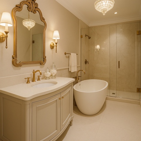 Toaleta z łazienką w stylu glamour z wykończeniem podłóg i ścian w konglomeracie Santamargherita Ninfea