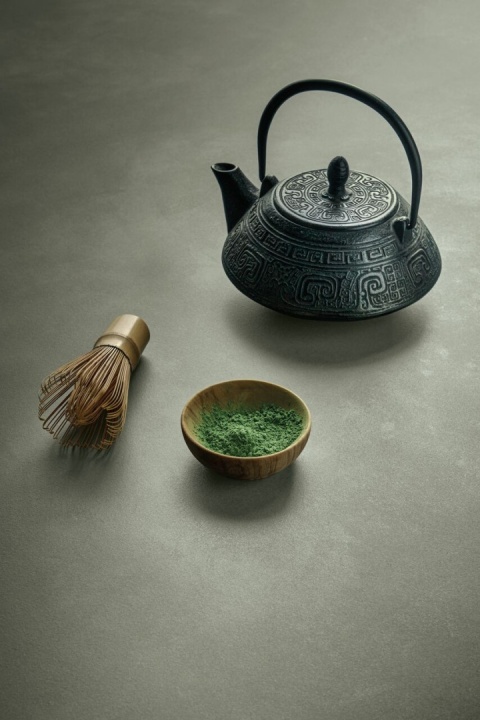 Powierzchnia spieku Numex Gordes matte 12 mm z czajniczkiem i proszkiem matcha