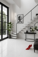Spiek Total White został umieszczony na stopniach schodów – to one są głównym elementem wnętrza,