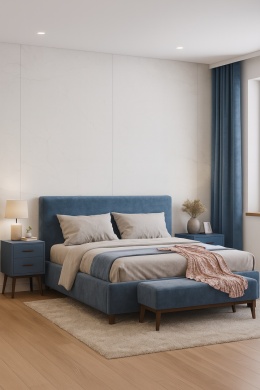 Sypialnia ze ścianą dekoracyjną wykonana z Dekton Laguna