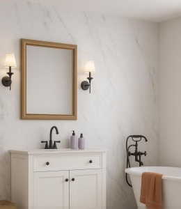 Łazienka wykonana w jasnym spieku  Marina