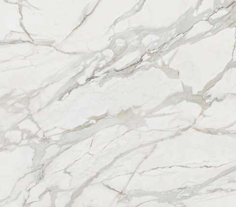 Zbliżenie na wzór płyty Dekton Morpheus – biała baza z szaro-beżowym żyłkowaniem