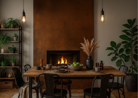 Okładzina kominka wykonana z Lava CORTEN