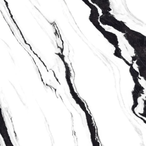 Zbliżenie powierzchni Grespania Panda – kontrast czerni i bieli w połyskującym wykończeniu.