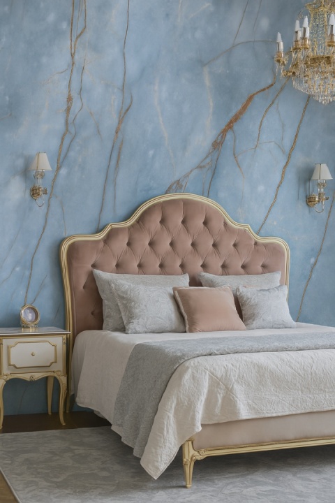 sypialni w stylu glamour z wykorzystaniem spieków FLORIM Stone Marble HERITAGE Azure