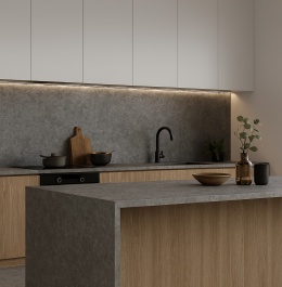 Bluestone Gris Natural  – detal powierzchni spieku kwarcowego w odcieniu szarości