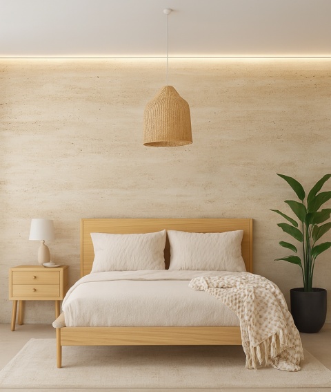 Coralina Blanco - ściana sypialni ze spieku