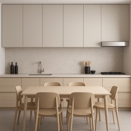 Nowoczesna kuchnia z blatami i ścianą wykończoną spiekiem Coralina Perla w jasnoszarym, perłowym odcieniu