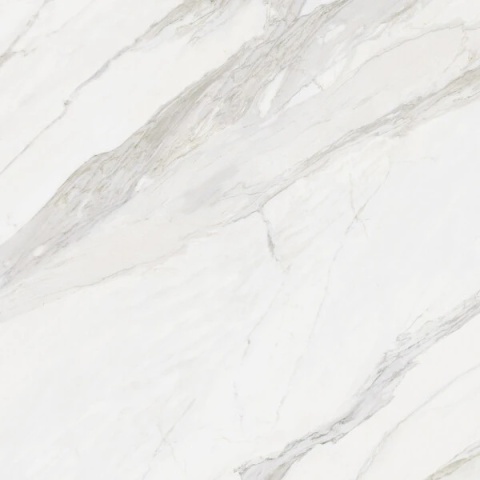 powierzchnia zachwyca śnieżnobiałym tłem, na którym rozciągają się dynamiczne, szare i subtelnie złociste żyły.