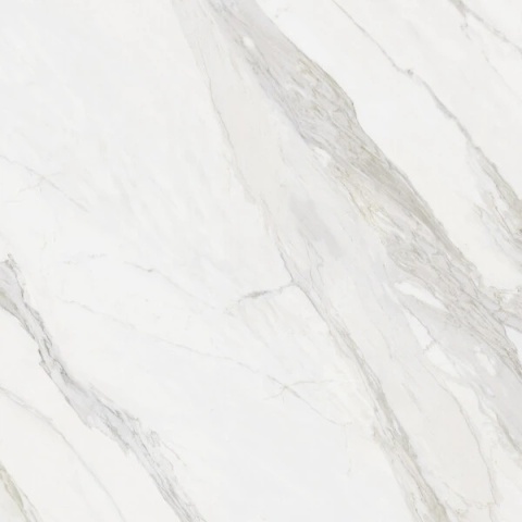 powierzchnia zachwyca śnieżnobiałym tłem, na którym rozciągają się dynamiczne, szare i subtelnie złociste żyły.