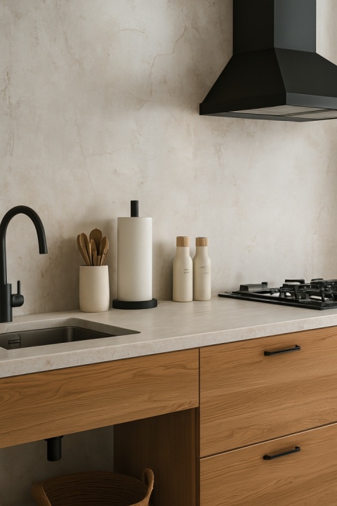 kuchni z blatami wykonanymi ze spieku Grespania FRESCO GREIGE